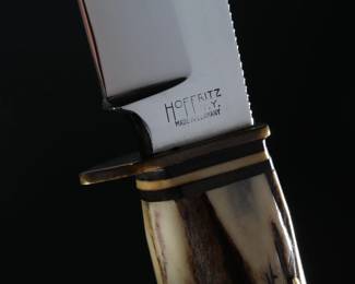 Hoffritz NY Vintage Bowie Knife Stag Handle With Sheath Made in Germany 	Knife: 9.1in Blade: 5.15in<BR>In Sheath: 9.45in	199034
