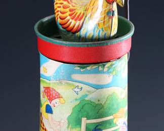 Vintage Chicken Farm Wind Up Tin Litho Noisemaker Toy Shackman Japan 	5x3x2.5in	196105
