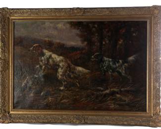 *Original* Antique Oil Painting Hunting Dogs Frederick Samuel Beaumont Art Setters	Canvas:30x20in<BR>Frame:26x35x2.5in	199172
