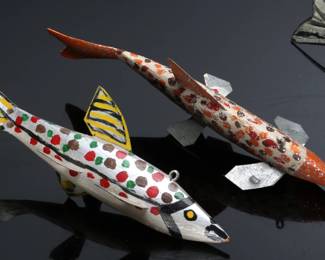 Lot of 6 Small SD Sherman Dewey Carved Wood Fish Decoy Folk Art decoys 		196247
