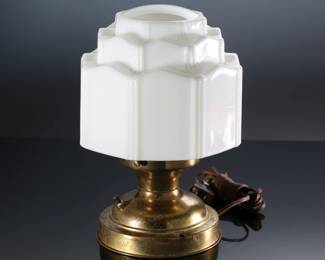 Art Deco Milk Glass Skyscraper Lamp Light Fixture 	12x8x8in	196216
