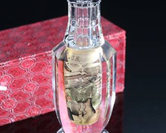 Antique Chinese Reverse Hand Painted Crystal Vase Bottle With Original Box - Signed J - “Village Scene” With Original Box	3 x 7.5 x 3 in	198013
