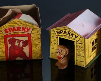 Lot of 5 Vintage Tin Litho Wind-Up Toys in Box - Monkey - Duck on Bike - Inertia Crocodile - Call Sparky the Dog 	8.5 x 4 x 4 in largest box	198029
