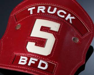 Vintage Leather Firefighter Helmet Shield Patch Patch  BFD Truck 5 Fire Department	6x5.25in	199093
