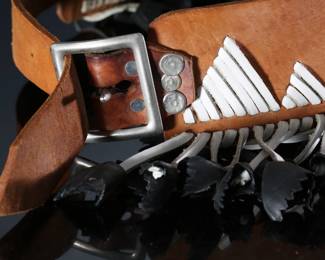 Vintage Yaqui Indian Deer Hoof Chapayeka Ceremonial Belt	Total Length: 50in<BR>Belt Width: 3in with hang: 6in 	196170
