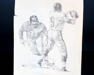 *Signed* Andy Robustelli NFL Robert Riger Blitzes The Quarterback Signed Print Autograph Football	13.75x10.75in	199011
