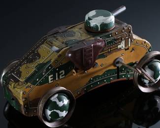 1950s Vintage Marx Wind Up Army Tank Tin Lithographed E12 Army Litho Toy 	5x5.75x9.75in	196117
