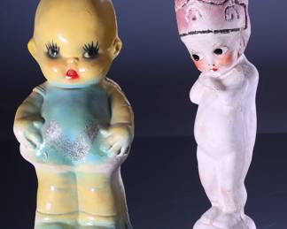 Lot of 2 Vintage Carnival Chalkware Kewpie Figures 		196159
