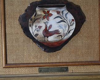 Original Art Lynn Touchette Trios-Zia Storage Jar Painting 	Frame: 13x14.75x2in	199152
