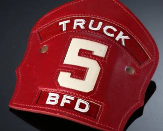 Vintage Leather Firefighter Helmet Shield Patch Patch  BFD Truck 5 Fire Department	6x5.25in	199093
