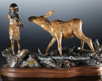 Walt Horton “It's Your Move” Bronze Sculpture Native American Girl & Deer 11/100	15.5x23.25x10.5in	199153
