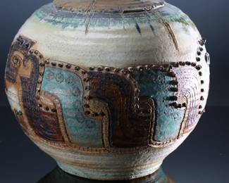 Large Studio Pottery Bottleneck Bulbous  Vase	17in H x 14in Diameter at widest point 	196191
