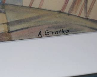*Original* Art A. Grothe Painting lakeside shack 	Frame: 21x25.225in	196021
