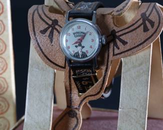 1950s Vintage Hopalong Cassidy Kids Watch in Box 	Box: 4.25x4.25x3in 	196094
