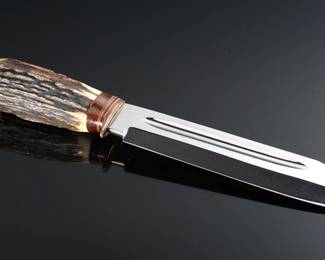 Hoffritz NY Vintage Etched Knife Made in Germany Seit Solingen 1906 with Sheath Made in Germany	Knife: 13.5in<BR>Blade; 8.2in<BR>In Sheath:	199035
