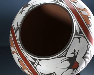 *Huge* Ruby Panana Zia Pueblo Polychrome Olla Bird Pot Native American Pottery	13in H 17in Diameter at widest point 	199151
