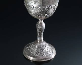Antique Jewish Hexagonal Repousse Silver Kiddush Cup Wine Goblet	5.25in H x 3x2.6in at top 	289019
