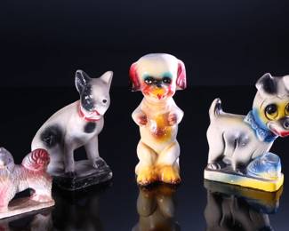 Lot of 4 Vintage Carnival Chalkware Dog Figures 		196087
