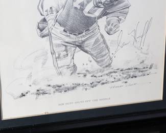 *Signed* Sam Huff NFL Robert Riger Shuts off The Middle Print Framed Autograph Football	Frame: 14.75x11.75x0.5in	199008
