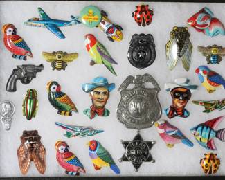 1950s Japan Tin Litho Pin Collection 	Display: 1x12.25x8.25in	196174
