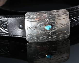 Vintage Resistol Leather Belt With Navajo Sterling Silver Turquoise Buckle - Size 36 - R1200303	2 x 7 x 7 in	198020

