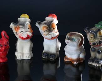 Lot of 5 Vintage Carnival Chalkware Dog Figures Bulldog Bonzo the bulldog 		196085
