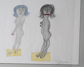 *Original* Folk Art GC DePrie “Creative” Colored Pencil Painting 2 Nude Ladies Gerald 	Image: 17.5x21.75in<BR>Frame: 23.75x28.15x1in	196003
