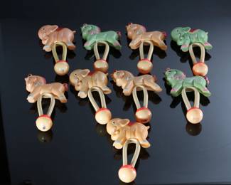 Lot of 9 Vintage Celluloid Occupied Japan Horse/Elephant Toys Baby Rattles	7x4x1in	196231
