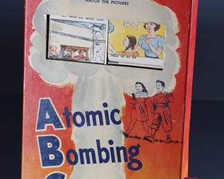 Rare 1950’s Children’s ABC Atomic Bombing Care by Joe Fredriksson Toy & Game MFG  	1.25x 7 (8in/knobs) x10.5in	196050
