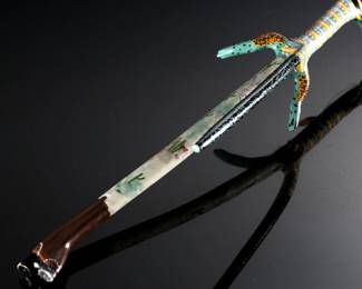 Tim Lewis Folk Art Jackalope/Lizard Walking Stick Carved Wood Cane	35.5x4.5x6in	196044
