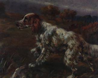 *Original* Antique Oil Painting Hunting Dogs Frederick Samuel Beaumont Art Setters	Canvas:30x20in<BR>Frame:26x35x2.5in	199172
