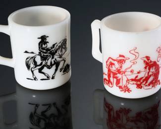 Lot of 3 1950s Vintage Hopalong Cassidy Coffee Mugs Red/Black/Green Hazel Atlas 	3x2.7x3.6in	196234

