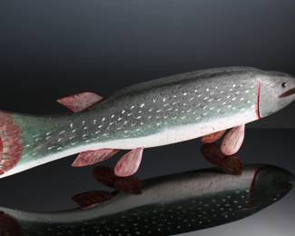 Folk Art Carved Wood Trout Fish Decoy Unsigned 	7x4x30in	196043
