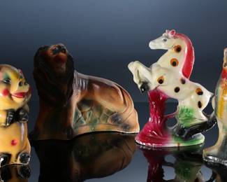 Lot of 4 Vintage Carnival Chalkware Animal Figure Statues - Horse - Lion - Pig - Rooster	Horse 10.5x9x4 in - pig 9x6x5 in - rooster 10.5x5x8 in - Lion 9.5x10x5 in	198044
