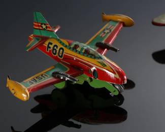 Lot of 2 Japanese Tin Litho Friction Toy Airplanes Plane Pair 		196144
