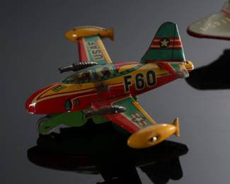 Lot of 2 Japanese Tin Litho Friction Toy Airplanes Plane Pair 		196144
