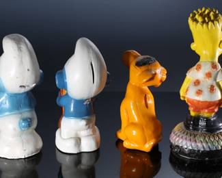 Lot of 4 Vintage Carnival Chalkware Cartoon Character Figure Statues - Smurfs - Bart Simpson - Simba Lion King	Smurf 1 - 10x4x5 Bart 12x6x6 Simba 8x5x5 Smurf 2 9.5x4x6	198034

