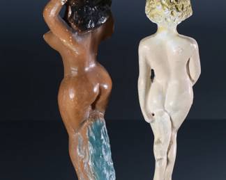 Lot of 3 Vintage Carnival Chalkware Pin-Up Girl Ash Tray Nude Women Figure Statues 	Woman with feather 11.5x3x3 in - Woman wearing necklace 13.5x4.5x3 in - Woman sitting 8x11x6 in	198037
