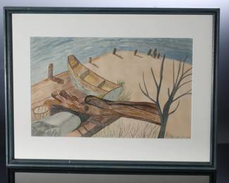 *Original* Art A. Grothe Painting Boat on the Lake Shore	Frame: 19.25x25.25in	196016
