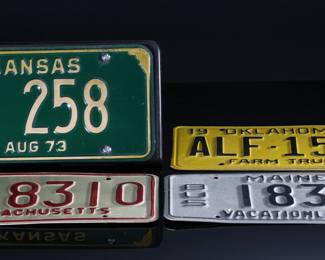 Lot of 4 Vintage License Plates - Maine Bus - Massachusetts School - Oklahoma 1971 - Kansas 1973	7 x 12.5 x 3.5 in	198026
