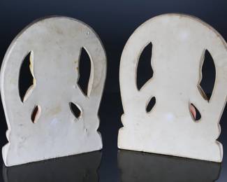 Lot of 2 Vintage Carnival Chalkware Lady Luck Horseshoe Figure Statues 	Each measures 11x8x3 in	198042
