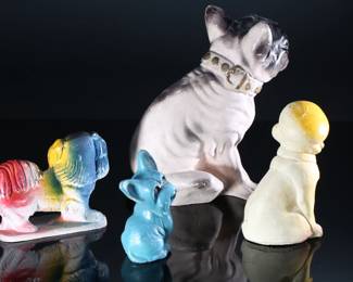 Lot of 4 Vintage Carnival Chalkware Dog Figures 		196086
