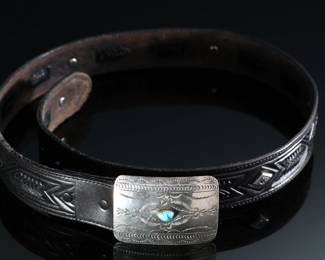 Vintage Resistol Leather Belt With Navajo Sterling Silver Turquoise Buckle - Size 36 - R1200303	2 x 7 x 7 in	198020

