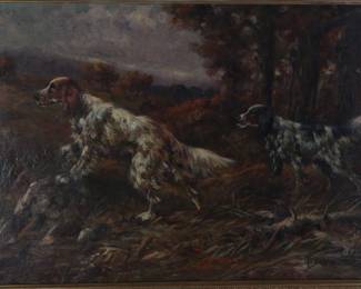 *Original* Antique Oil Painting Hunting Dogs Frederick Samuel Beaumont Art Setters	Canvas:30x20in<BR>Frame:26x35x2.5in	199172
