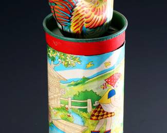 Vintage Chicken Farm Wind Up Tin Litho Noisemaker Toy Shackman Japan 	5x3x2.5in	196105

