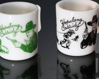 Lot of 3 1950s Vintage Hopalong Cassidy Coffee Mugs Red/Black/Green Hazel Atlas 	3x2.7x3.6in	196234
