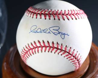 *Signed* Clete Boyer Autographed Baseball Auto in Case JSA	4in H x 4.25in Diameter  	199004
