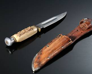 Vintage Henley & Co Othello Knife with Sheath Germany Fixed Blade Knife Stag Handle	Knife: 8.85in Blade: 4.9in 	199092
