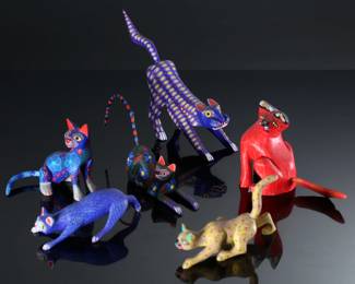Lot of 6 Vintage Cats/Tigers/Animals Mexican Folk Art Oaxaca Wood Carving		196214
