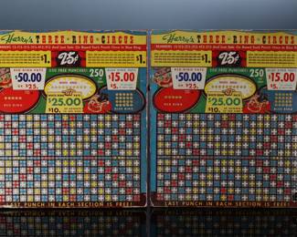 Lot of 2 Vintage Punchboards Gambling Punch Boards Harry’s Three Ring Circus Trade Stimulators 	14.75x13in 	196011
